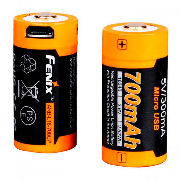 Аккумулятор 16340 Fenix 700 UP mAh Li-ion разъемом для USB, ARB-L16-700UP