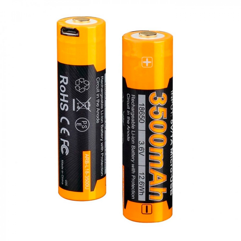 Аккумулятор 18650 Fenix 3500U mAh с разъемом для USB, ARB-L18-3500U