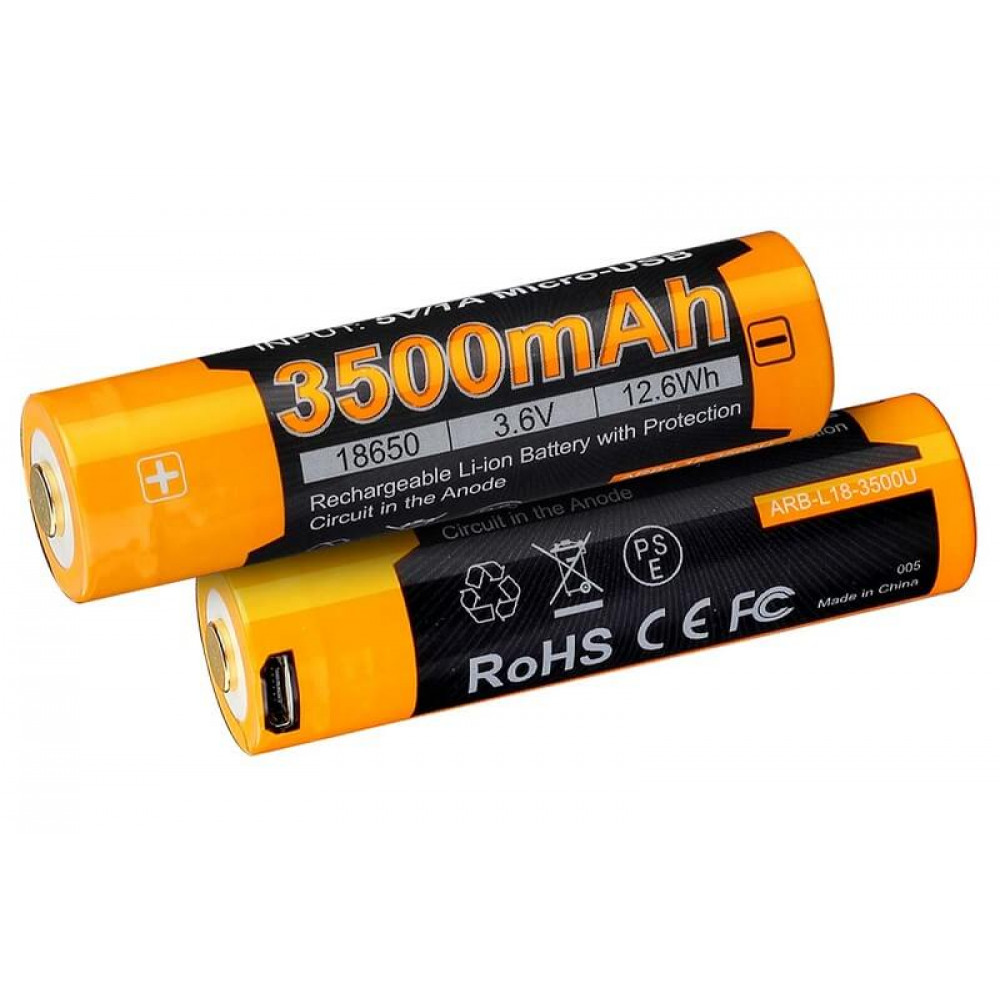 Аккумулятор 18650 Fenix 3500U mAh с разъемом для USB, ARB-L18-3500U