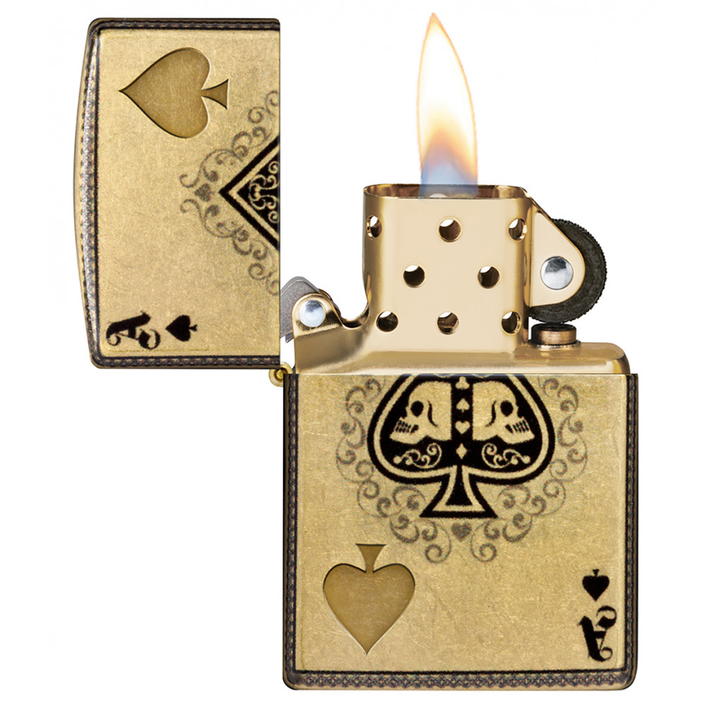 Зажигалка ZIPPO Ace of Skulls Design 540 Tumbled Brass 46388