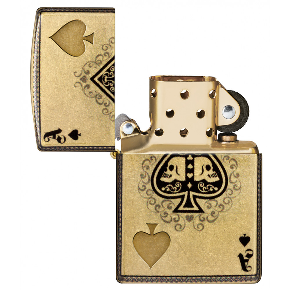 Зажигалка ZIPPO Ace of Skulls Design 540 Tumbled Brass 46388