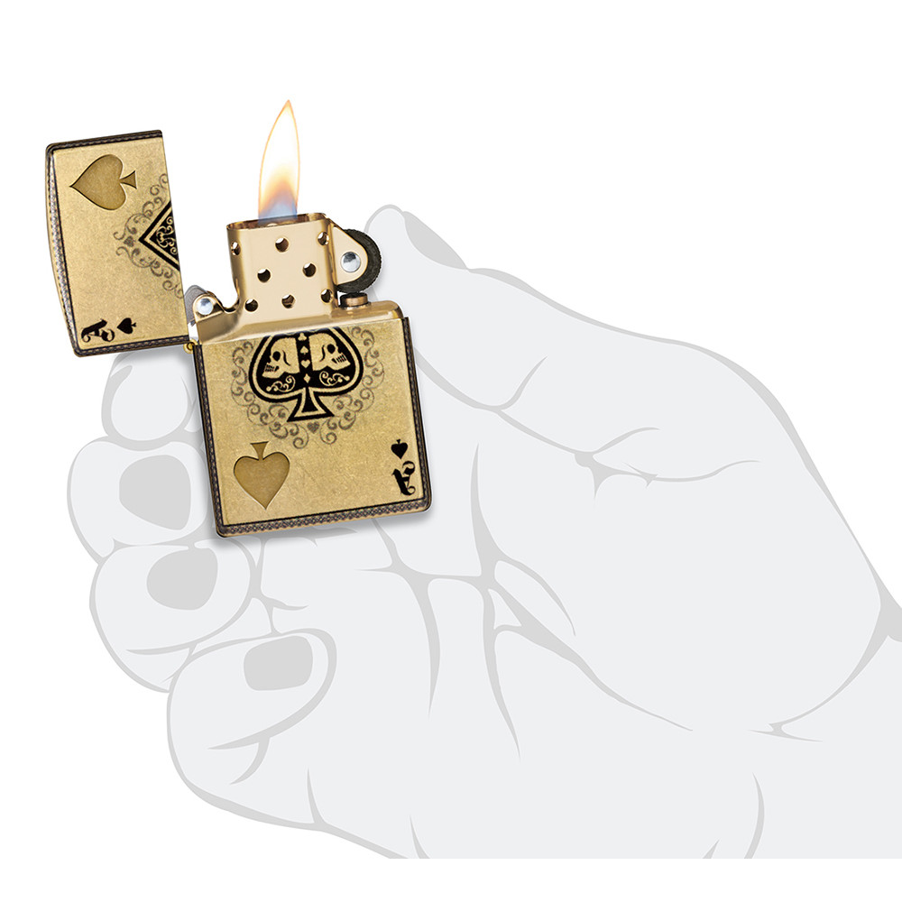 Зажигалка ZIPPO Ace of Skulls Design 540 Tumbled Brass 46388