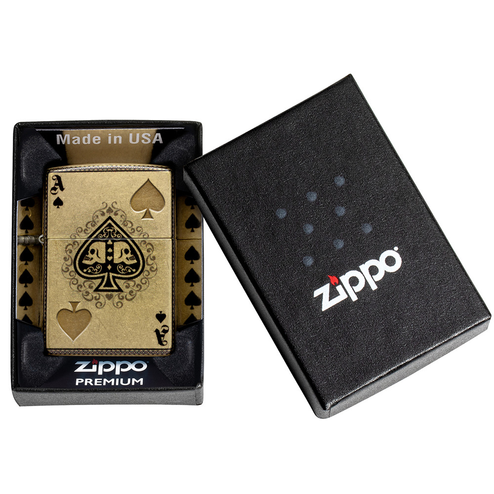 Зажигалка ZIPPO Ace of Skulls Design 540 Tumbled Brass 46388