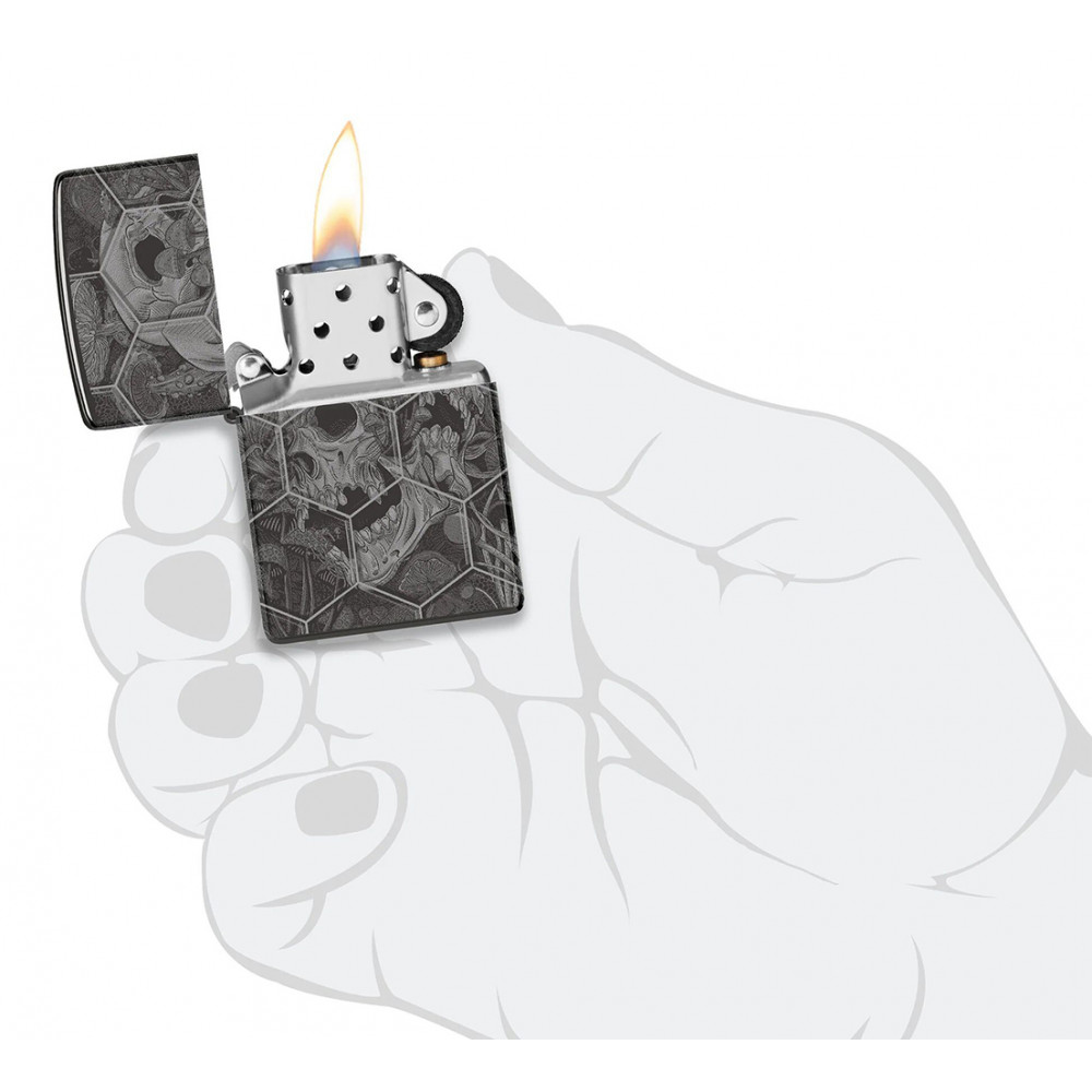 Зажигалка ZIPPO Mushroom Skulls High Polish Black 46425