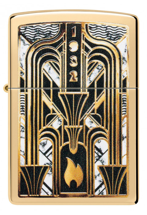 Зажигалка ZIPPO Art Deco Flame High Polish Brass 46585