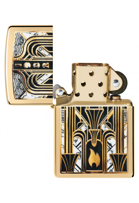 Зажигалка ZIPPO Art Deco Flame High Polish Brass 46585