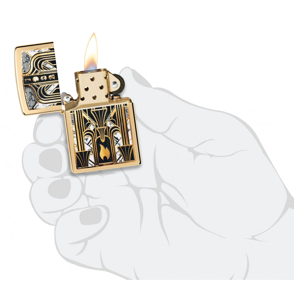 Зажигалка ZIPPO Art Deco Flame High Polish Brass 46585