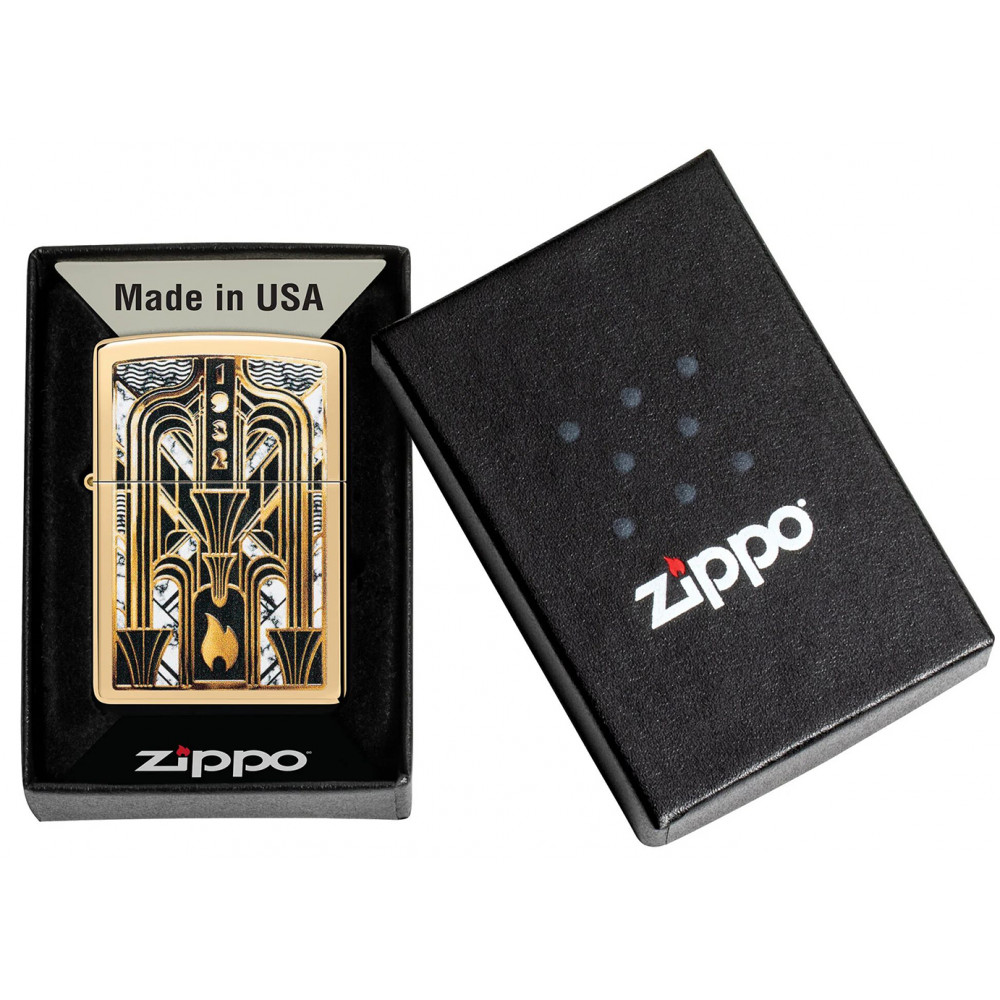 Зажигалка ZIPPO Art Deco Flame High Polish Brass 46585