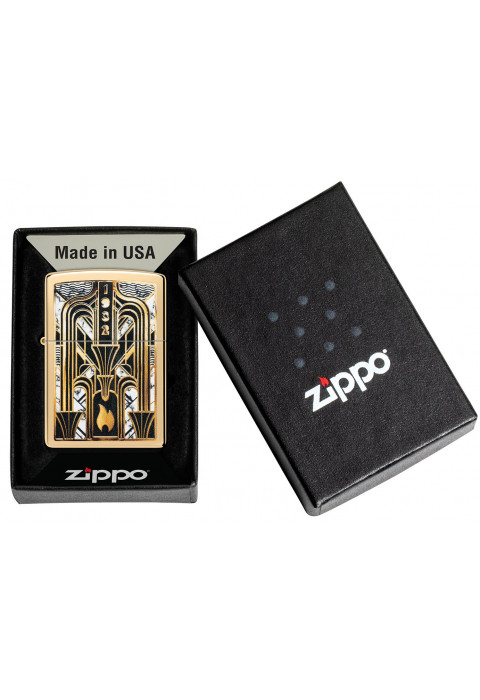 Зажигалка ZIPPO Art Deco Flame High Polish Brass 46585
