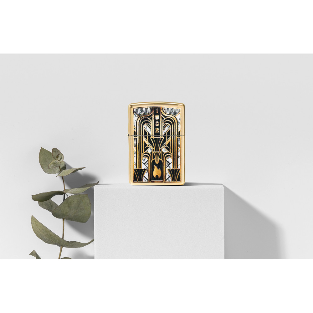 Зажигалка ZIPPO Art Deco Flame High Polish Brass 46585