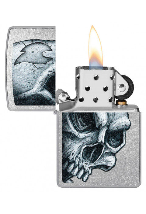 Зажигалка ZIPPO Skull and Flame Street Chrome 46587