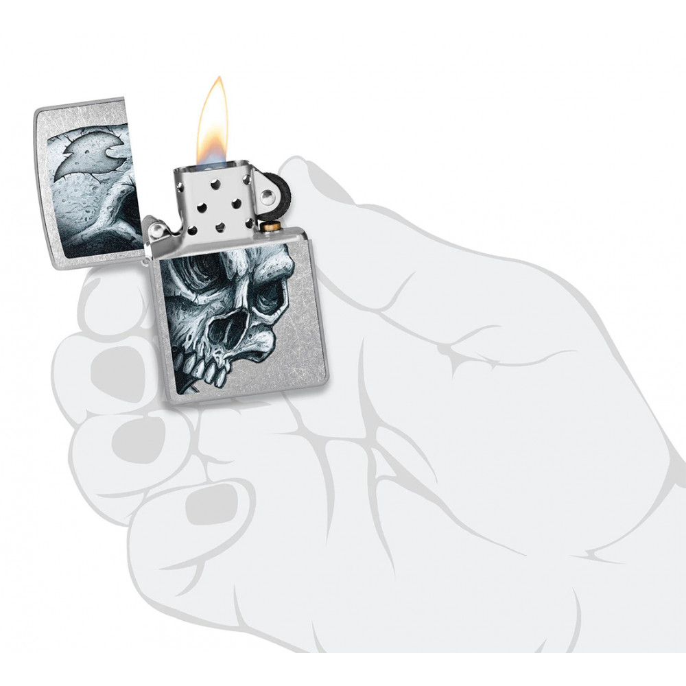 Зажигалка ZIPPO Skull and Flame Street Chrome 46587