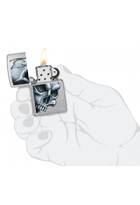 Зажигалка ZIPPO Skull and Flame Street Chrome 46587