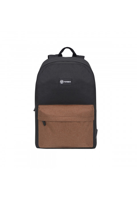 Рюкзак TORBER GRAFFI, черный с карманом коричневого цвета T8965-BLK-BRW
