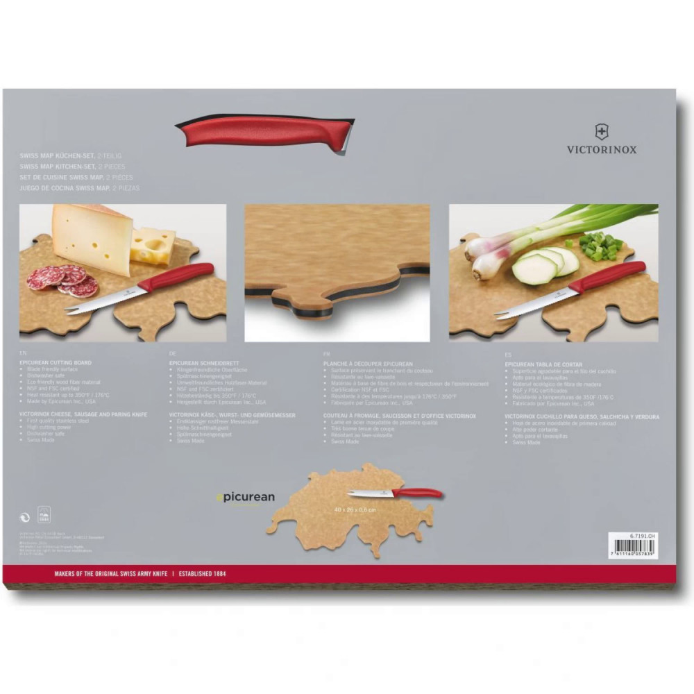 Набор Swiss Map: нож для овощей и сыра Swiss Classic 11 см + разделочная доска Epicurean VICTORINOX 6.7191.CH