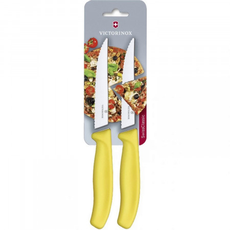 Набор из 2 ножей для стейка и пиццы SwissClassic Gourmet 12 см, с серейторной заточкой VICTORINOX 6.7936.12L8B Swiss made