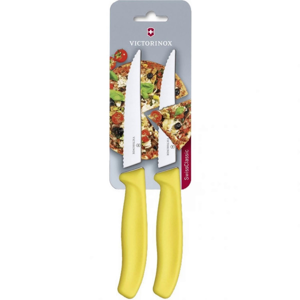 Набор из 2 ножей для стейка и пиццы SwissClassic Gourmet 12 см, с серейторной заточкой VICTORINOX 6.7936.12L8B Swiss made