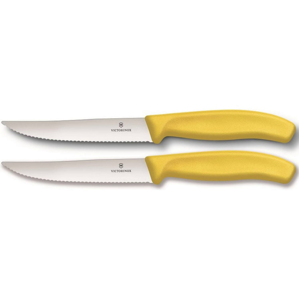 Набор из 2 ножей для стейка и пиццы SwissClassic Gourmet 12 см, с серейторной заточкой VICTORINOX 6.7936.12L8B Swiss made
