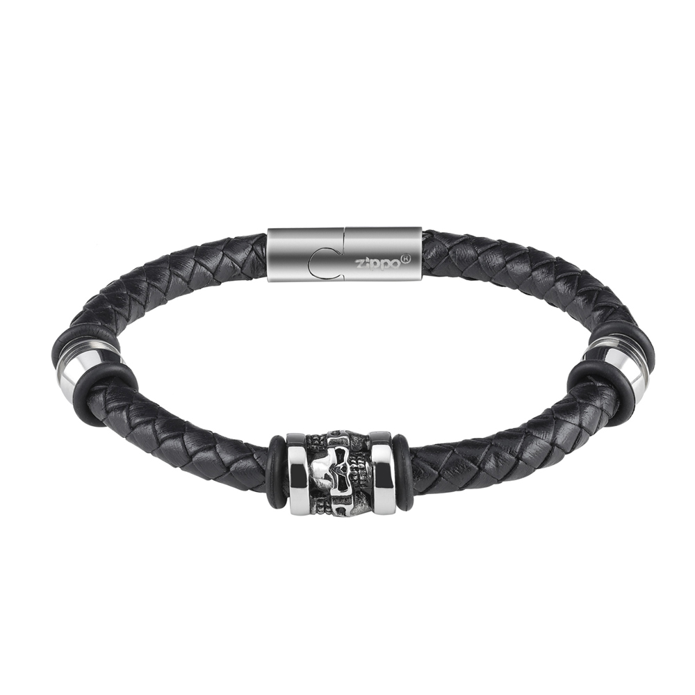 Браслет Three Charms Leather Bracelet 3 с шармами (20 см) ZIPPO