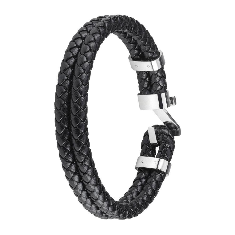 Браслет Steel Braided Leather Bracelet (22 см) ZIPPO