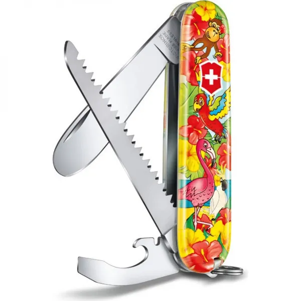 Набор для детей VICTORINOX "Попугай": перочинный нож 84 мм, шнурок на шею, книга-раскраска, красный 0.2373.E3
